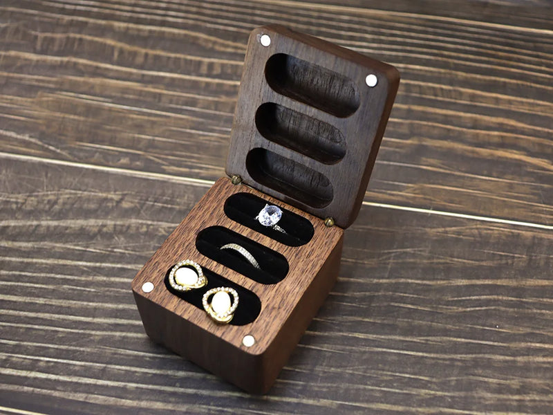 Square Jewelry Box Rings Earrings Walnut Organizer Case for Women