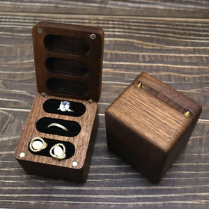 Square Jewelry Box Rings Earrings Walnut Organizer Case for Women