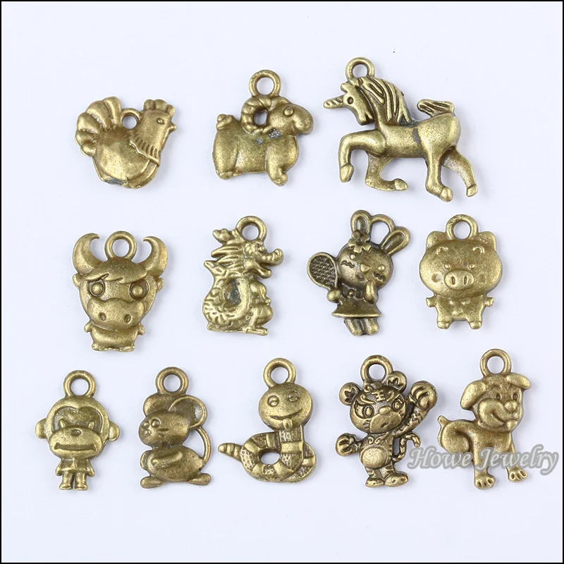 Vintage Bronze Chinese Zodiac Pendant DIY Jewelry Findings