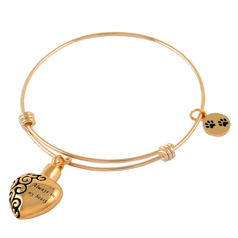 Always in my heart Charm Adjustable Memorial Urn Bracelet