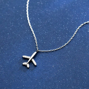 925 Sterling Silver Airplane Pendant Necklace Crystal Jewelry