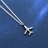 925 Sterling Silver Airplane Pendant Necklace Crystal Jewelry