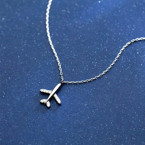 925 Sterling Silver Airplane Pendant Necklace Crystal Jewelry