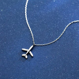 925 Sterling Silver Airplane Pendant Necklace Crystal Jewelry