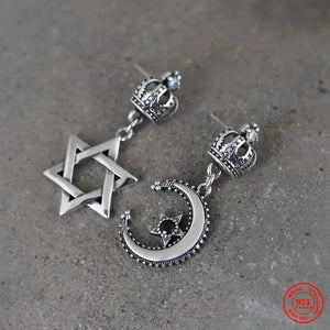 925 Silver Retro Crown Hoop Earring Punk Style Men Women Jewelry