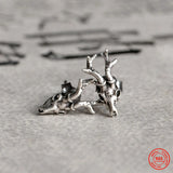 925 Silver Deer Skull Stud Earring Street Style Ear Pin