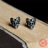 925 Silver Satan Skull Stud Earring Street Punk Style