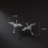 925 Silver Retro Flying Cranes Stud Earring - Punk Style Ear Pin