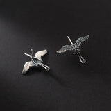 925 Silver Retro Flying Cranes Stud Earring - Punk Style Ear Pin