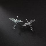 925 Silver Retro Flying Cranes Stud Earring - Punk Style Ear Pin