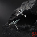 925 Silver Retro Flying Cranes Stud Earring - Punk Style Ear Pin