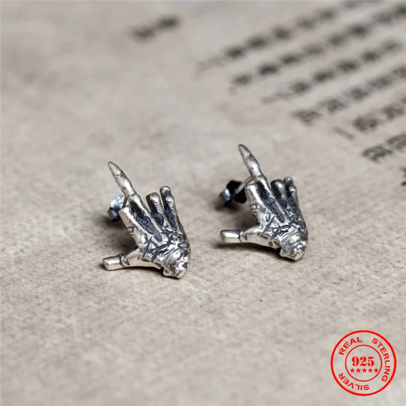 925 Silver Skull Demon Hand Stud Earring
