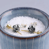 925 Silver Retro Skull Flower Stud Earring Punk Style Ear Pin