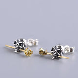 925 Silver Retro Skull Flower Stud Earring Punk Style Ear Pin