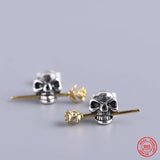 925 Silver Retro Skull Flower Stud Earring Punk Style Ear Pin