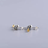925 Silver Retro Skull Flower Stud Earring Punk Style Ear Pin