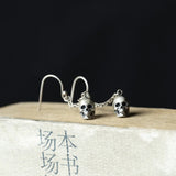 925 Sterling Silver Skull Pendant Drop Earring Street Punk Style