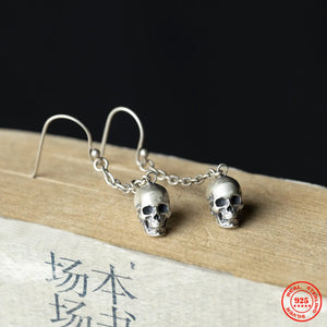 925 Sterling Silver Skull Pendant Drop Earring Street Punk Style