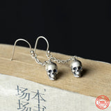 925 Sterling Silver Skull Pendant Drop Earring Street Punk Style
