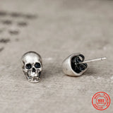 925 Silver Skull Stud Earrings Punk Style Ear Pin Men Women