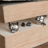 925 Silver Cat Mask Stud Earring Street Punk Style
