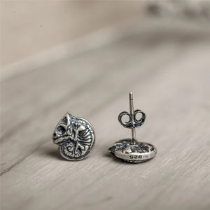 925 Silver Chameleon Skull Stud Earrings Gothic Jewelry