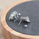 925 Silver Indian Cat Stud Earrings Street Punk Ear Jewelry