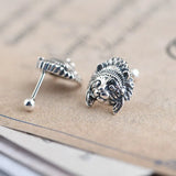 925 Silver Indian Cat Stud Earrings Street Punk Ear Jewelry