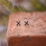 925 Silver X Stud Earrings Cross Minimalist Ear Jewelry Neo-Gothic