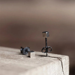 925 Silver Cube Stud Earrings Men Women Minimalist Allergy-Free Neo-Gothic Style