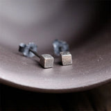 925 Silver Cube Stud Earrings Men Women Minimalist Allergy-Free Neo-Gothic Style