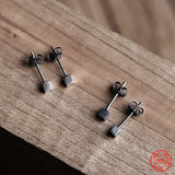 925 Silver Cube Stud Earrings Men Women Minimalist Allergy-Free Neo-Gothic Style