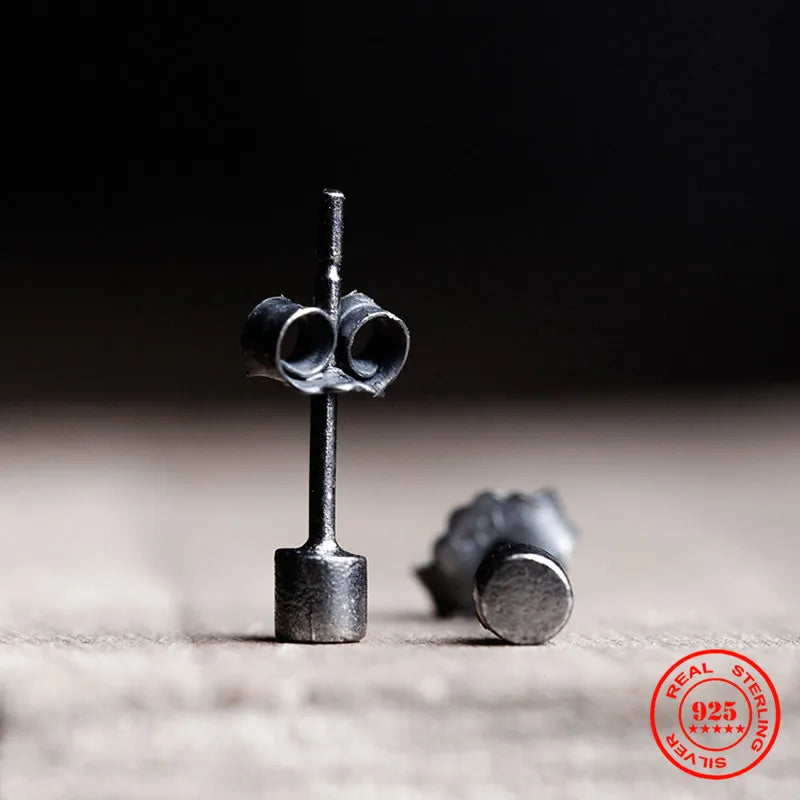 925 Silver Round Stud Earrings Prevent Allergy Gothic Style