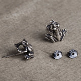 925 Silver Frog Earrings Retro Punk Animal Studs Women Men Fine Jewelry