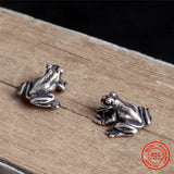 925 Silver Frog Earrings Retro Punk Animal Studs Women Men Fine Jewelry