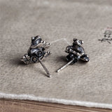 925 Silver Frog Earrings Retro Punk Animal Studs Women Men Fine Jewelry