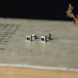 925 Silver Square Zircon Stud Earrings Retro Style Punk Rock Gothic