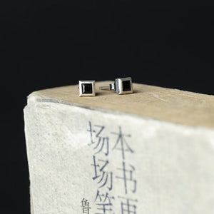 925 Silver Square Zircon Stud Earrings Retro Style Punk Rock Gothic