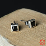 925 Silver Square Zircon Stud Earrings Retro Style Punk Rock Gothic