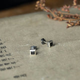 925 Silver Square Zircon Stud Earrings Retro Style Punk Rock Gothic