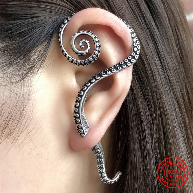 925 Silver Octopus Foot Cuff Stud Earring Punk Gothic Street Jewelry