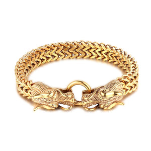 Double Dragon Head Vikings Men's Stainless Steel Bracelet