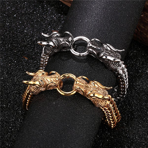 Double Dragon Head Vikings Men's Stainless Steel Bracelet