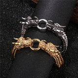 Double Dragon Head Vikings Men's Stainless Steel Bracelet