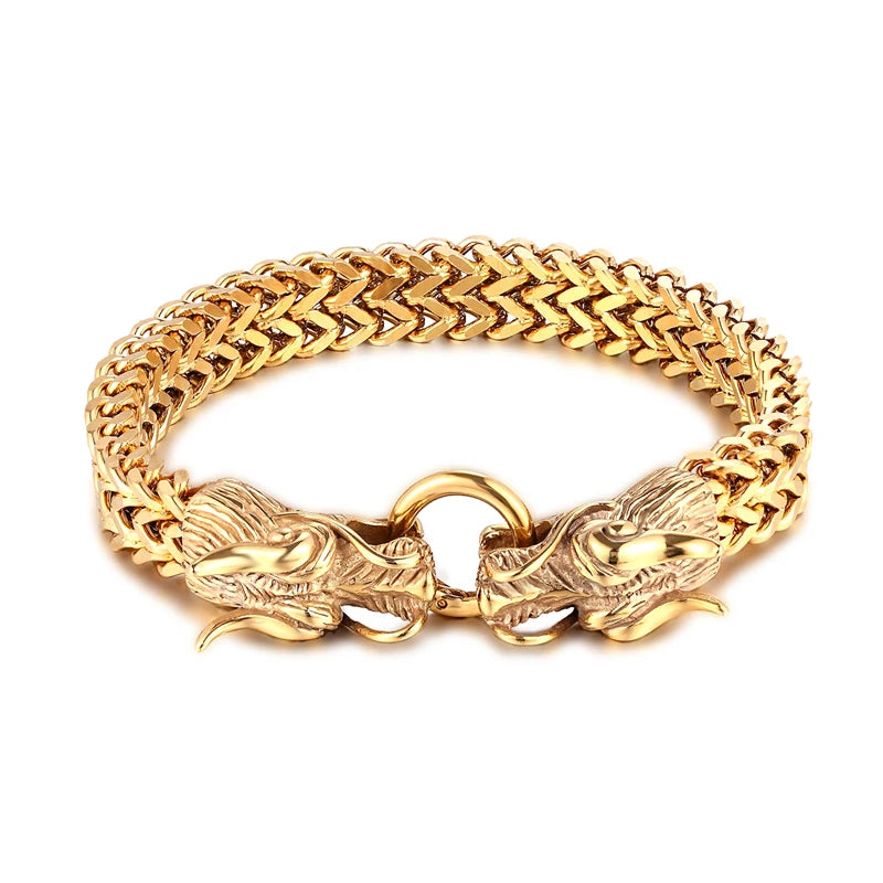 Double Dragon Head Vikings Men's Stainless Steel Bracelet