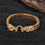 Double Dragon Head Vikings Men's Stainless Steel Bracelet