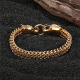 Double Dragon Head Vikings Men's Stainless Steel Bracelet