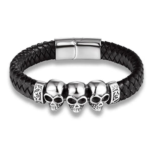 Braided Leather Skull Bracelet Punk Wrap Bracelet