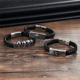 Braided Leather Skull Bracelet Punk Wrap Bracelet