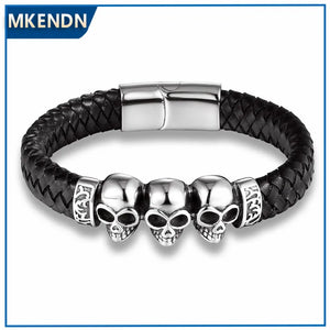 Braided Leather Skull Bracelet Punk Wrap Bracelet